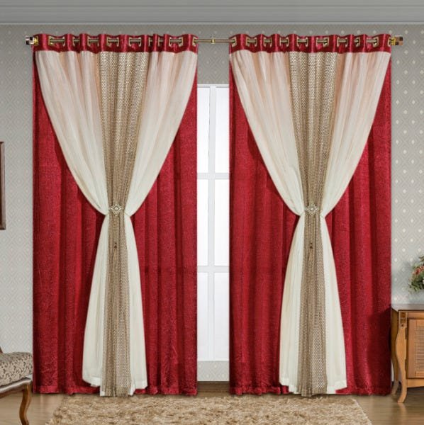 Cortina Londres Cetim Amassado 3,00x2,70m Re9casa para Sala ou Quarto - Cor Vermelho - 1