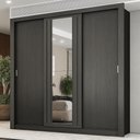 Ver imagem 1 de Guarda Roupa Casal 3 Portas Doha com Espelho Central Carraro Preto Touch