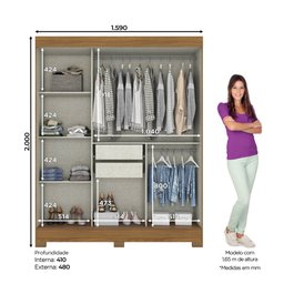 Guarda-Roupa 3 Portas Correr Henn Briz B350-202 2 Gavetas Nature/Off White/Preto HP SE - 6 Guarda-Roupa 3 Portas Correr Henn Briz B350-202 2 Gavetas Nature/Off White/Preto HP SE - 6