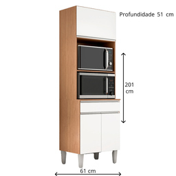 Armário Torre Quente para Cozinha 61 Cm 3 Pt 1 Gav - Andréia: Amendoa/branco - 2