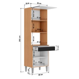 Armário Torre Quente para Cozinha 61 Cm 3 Pt 1 Gav - Andréia: Amendoa/branco - 3