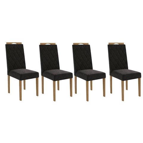 Kit 4 Cadeiras Sala Jantar 2cad152ea 4 Un Eucalipto/suede Preto A038 - Kappesberg