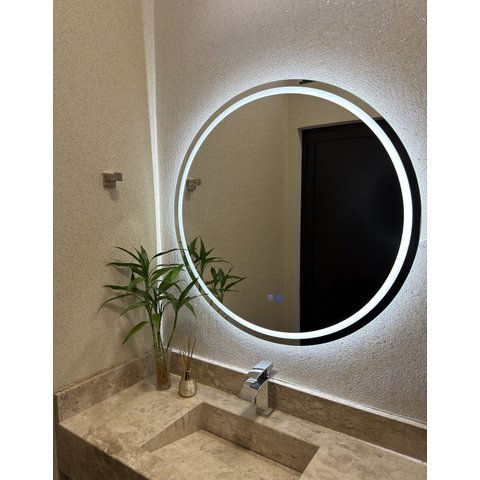 Espelho LED 3 Cores Redondo Banheiro Dual Touch c/ Desembaçador - 80CMX80CM 110V/220V