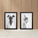 Ver imagem 1 de Kit 2 Quadros Divertidos para Banheiro Cachorrinha e Gatinha 24x18cm - com Vidro:moldura Preta