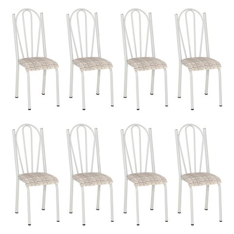 Kit 8 Cadeiras de Cozinha Alasca Estampado Rattan Pés de Ferro Branco - Pallazio