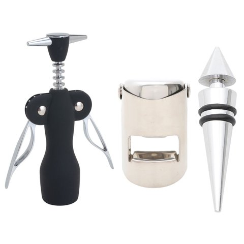 Kit 3 Pçs Abridor e Tampa P/ Vinho+tampa P/ Champanhe Wolff