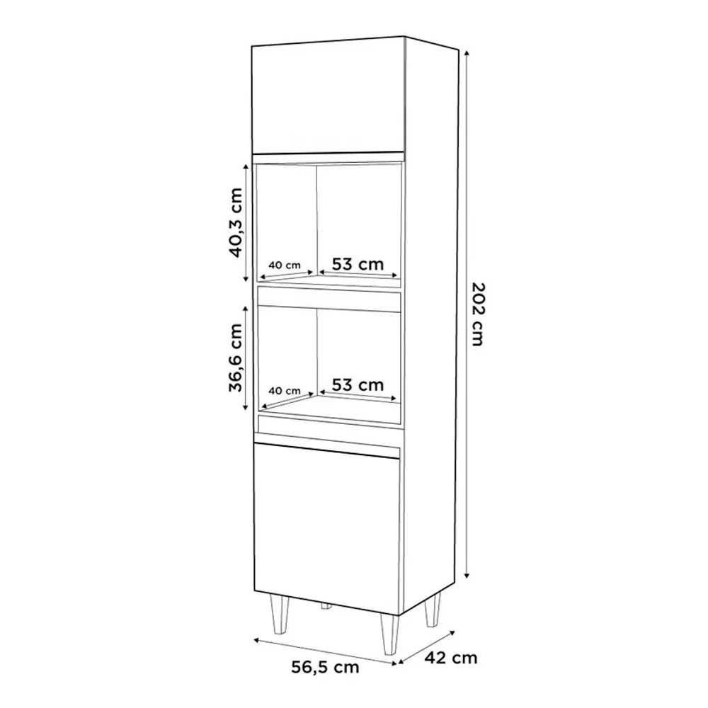 Paneleiro Torre Quente para Cozinha 02 Portas Ruth Branco 56 cm - D'Rossi DRossi - 6