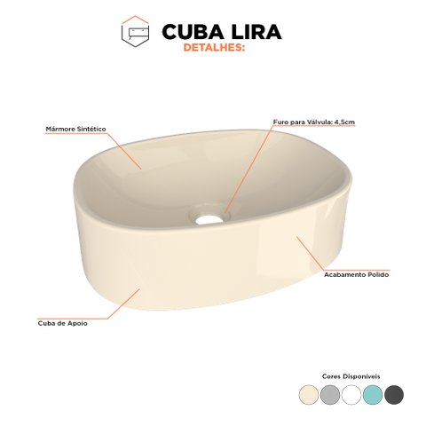 Cuba De Apoio Para Banheiro em Mármore Sintético Lira Areia - Cozimax