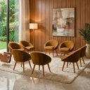 Ver imagem 1 de Kit 8 Poltrona Sala Decorativa Louis Veludo Terracota Pés Palito Castanho