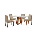 Ver imagem 1 de Conjunto Sala de Jantar Mesa Floripa 120x80cm Off White com 4 Cadeiras Pérola Veludo Bege