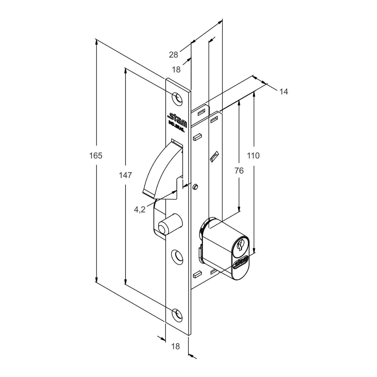 Fechadura 901 Porta de Correr Cromado Espelho de Inox Stam - 7