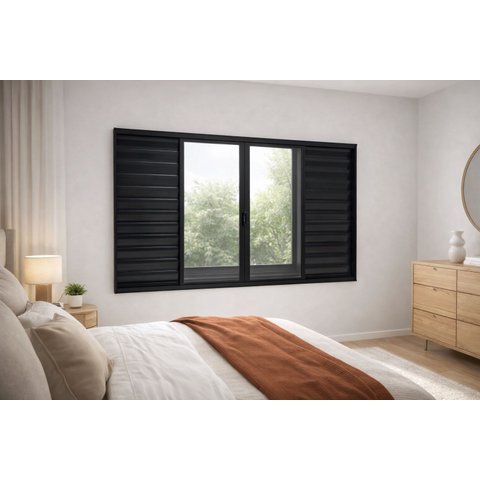 Janela Veneziana de Alumínio Preto S/grade 120x200 6 Folhas