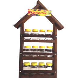 Porta Tempero Casinha em Madeira com 12 Potes - Tampa Amarela - 1