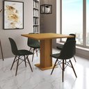 Ver imagem 1 de Mesa Jantar Londres Quadrada Canela 90cm 4 Cadeiras Eames Estofadas Verde Madeira