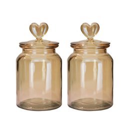Jogo 2 Potes Vidro Hermético Âmbar Decor Afeto Coração 1 Litro - Tuut - 1