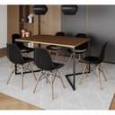 Ver imagem 1 de Mesa Jantar Industrial Retangular Amêndoa 137x90cm Base V Ferro Preto com 6 Cadeiras Preta Eames Mad