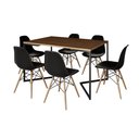Ver imagem 2 de Mesa Jantar Industrial Retangular Amêndoa 137x90cm Base V Ferro Preto com 6 Cadeiras Preta Eames Mad