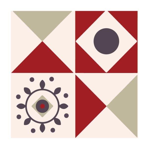 Azulejos Geométrico - Vermelho / Bege - 2
