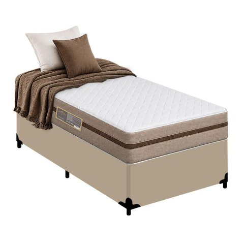 Cama Box Solteiro Sintético + Colchão Molas Ensacadas Royal Sleep Bioclassic 88x188x59 Cor:Bege