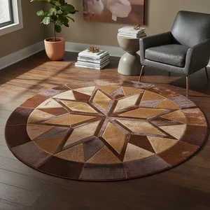 Tapete de Couro Natural Mandala Angus Vermelho 1,60 M de Diametro,