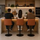 Ver imagem 7 de Kit 3 Banquetas Altas Giratórias Reguláveis Bar Cozinha Marrom Preto