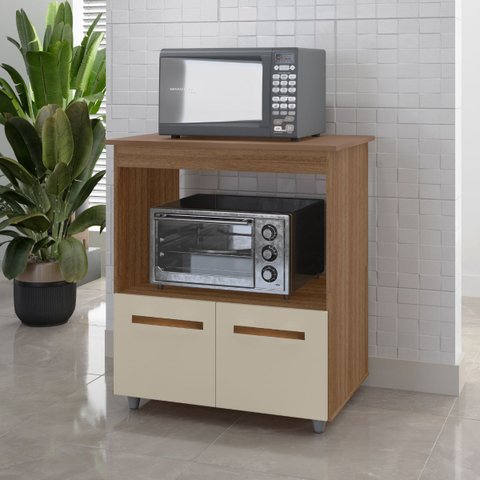 Balcão Multiuso Angela 75cm 2 Portas com Espaço para Microondas ou Forno Cor:savana / Off White