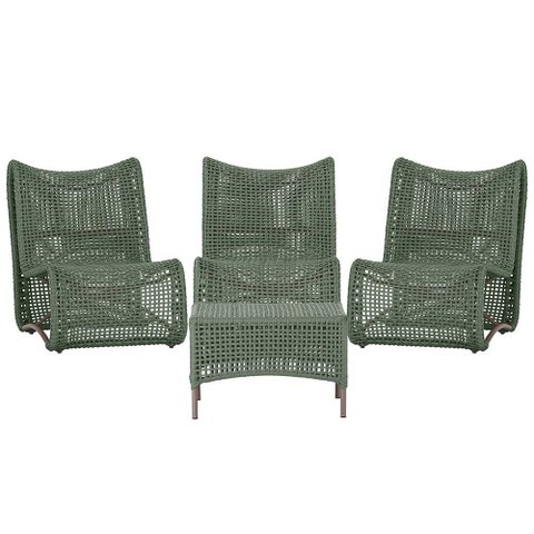 3 Poltronas e Mesa Texas em Alumínio Pintura Marrom Corda Náutica Trama Original
