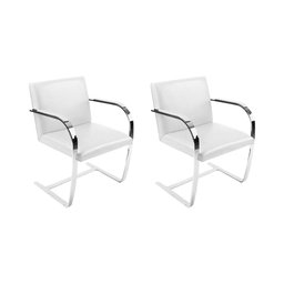 Kit 2 Cadeiras Brno Couro Natural Branco Barra Chata Cromada - 1