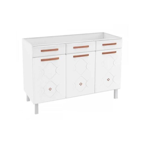Gabinete P/pia Cozinha Balcão Mirage New Aço 3 Portas e 3 Gavetas C/tampo 120cm Branco - Telasul