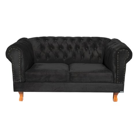 Namoradeira Chesterfield Duque Suede Preto/ Decoração, Studio, Sala de Estar, Recepção, Escritório
