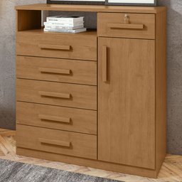 Cômoda da Vinci 1 Porta 6 Gavetas Amêndoa Clean - Móveis Lopas - 1 Cômoda da Vinci 1 Porta 6 Gavetas Amêndoa Clean - Móveis Lopas - 1