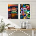 Ver imagem 1 de Conjunto 2 Quadros Pedras Coloridas- Ilha de Creta 33x24cm - com Vidro:madeira Branca