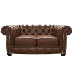 Sofá de Couro Chesterfield 2 Lugares - Conhaque - 1