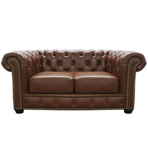 Sofá de Couro Chesterfield 2 Lugares - Conhaque