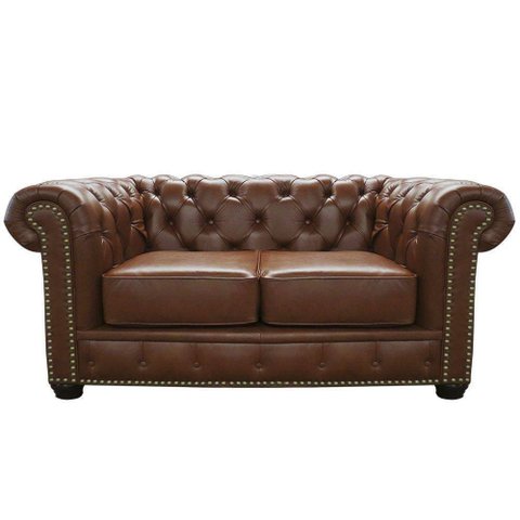 Sofá de Couro Chesterfield 2 Lugares - Conhaque