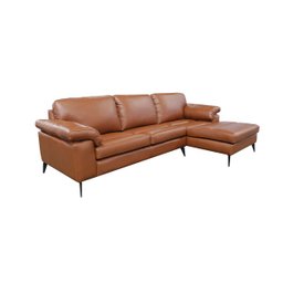 Sofá de Couro Asti 3 Lugares com Chaise Direita - Conhaque com Brilho - 4