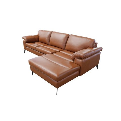 Sofá de Couro Asti 3 Lugares com Chaise Direita - Conhaque com Brilho