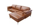 Ver imagem 1 de Sofá de Couro Asti 3 Lugares com Chaise Direita - Conhaque com Brilho