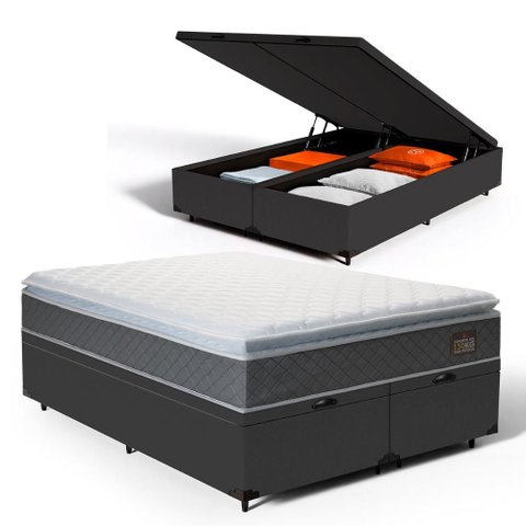 Cama Box Baú King + Colchão de Espuma D45 com Pillow Top