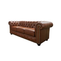 Sofá de Couro Chesterfield 3 Lugares - Conhaque - 2