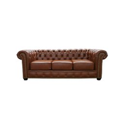 Sofá de Couro Chesterfield 3 Lugares - Conhaque - 1