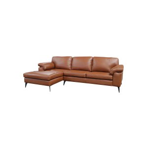 Sofá de Couro Asti 3 Lugares com Chaise Esquerda - Conhaque com Brilho