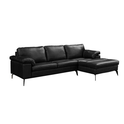 Sofá de Couro Asti 2 Lugares com Chaise Direita - Preto