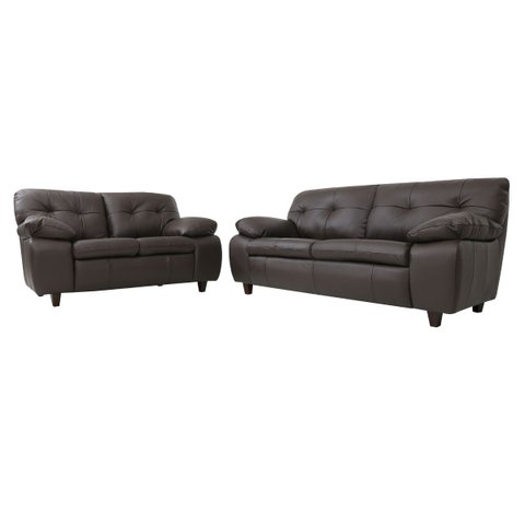 Conjunto Sofá de Couro Marselha - 3 e 2 Lugares - Marrom Pigmentado