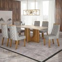 Ver imagem 1 de Mesa de Jantar Dora 160x80 Vidro 40 mm Cinamomo Off White com Kit 6 Cadeiras Linho Prata- Valdemóvei