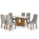 Ver imagem 2 de Mesa de Jantar Dora 160x80 Vidro 40 mm Cinamomo Off White com Kit 6 Cadeiras Linho Prata- Valdemóvei