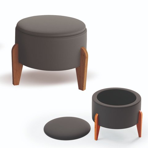 Puff com Baú Redondo em Tecido Tipo