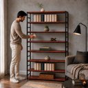 Ver imagem 3 de Estante Multiuso Organizador Livreiro Estilo Industrial 180x160 Preto Mogno