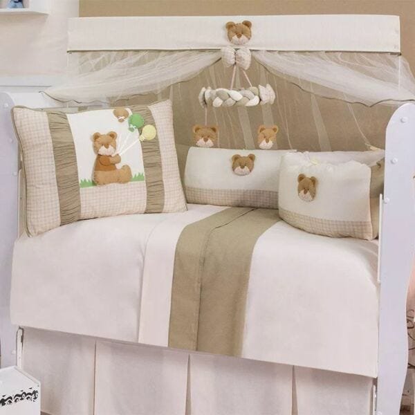 Kit de Enxoval de Berço Urso Rei Estampado 9 Peças Padrão Americano