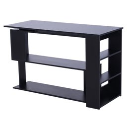 Mesa de Computador Giratória em Forma de L com Acabamento Preto e Estantes - 2